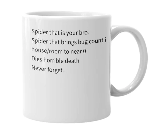 White mug with the definition of 'Spiderbro'