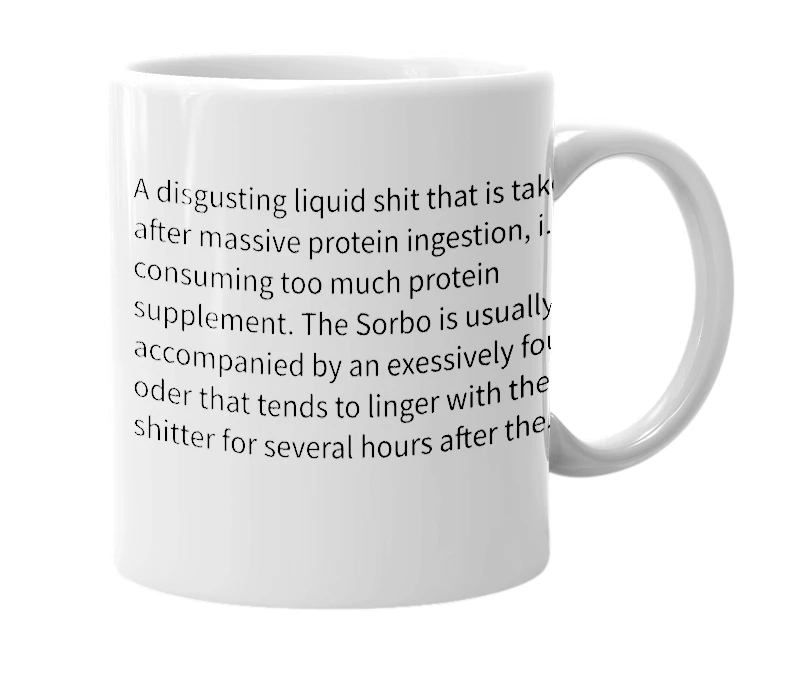 White mug with the definition of 'Sorbo'