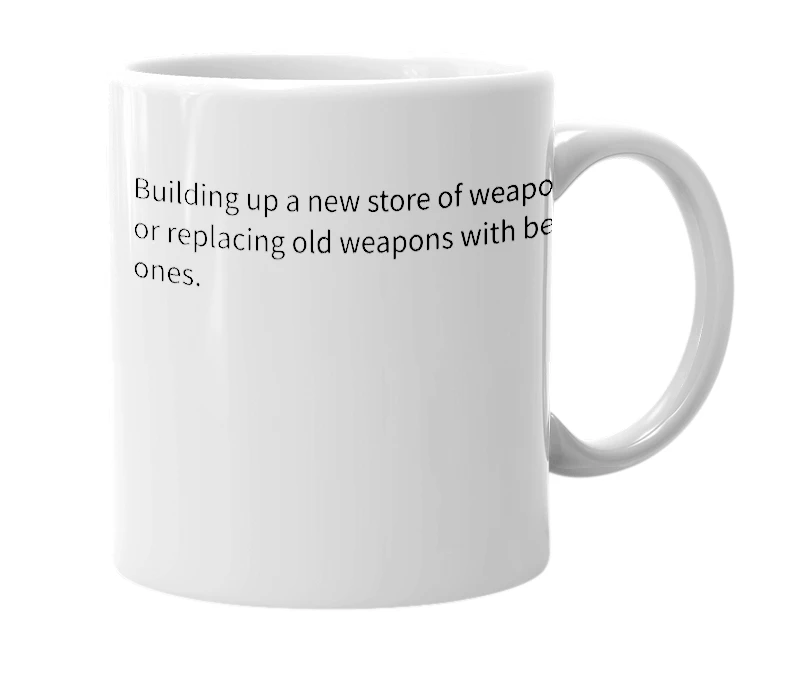 White mug with the definition of 'Rearmament'