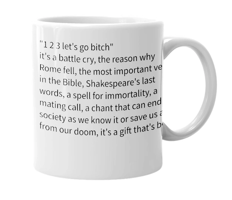 White mug with the definition of '123 lgb'