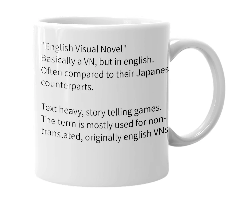 White mug with the definition of 'EVN'