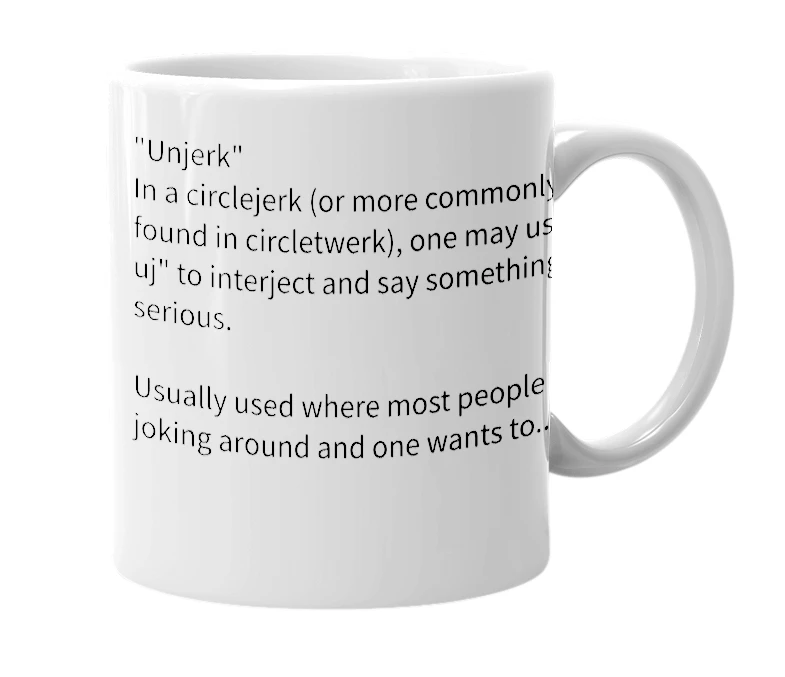 White mug with the definition of '/uj'