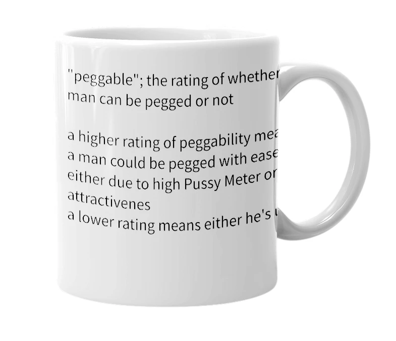 White mug with the definition of 'peggability'