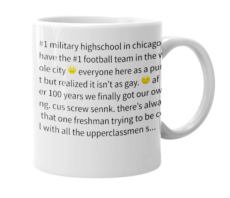 White mug with the definition of 'rickover naval academy'
