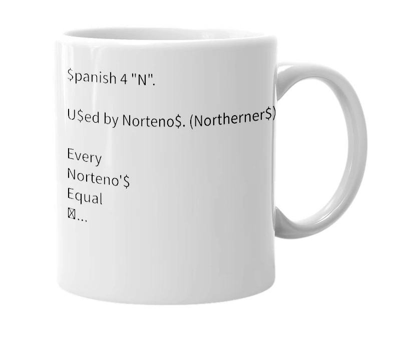 White mug with the definition of 'ene'