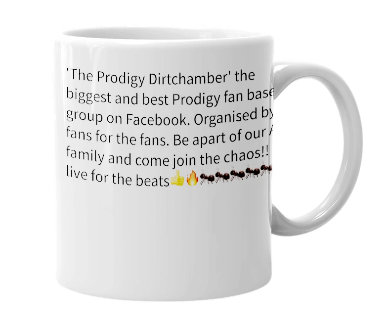 White mug with the definition of 'the prodigy dirtchamber'