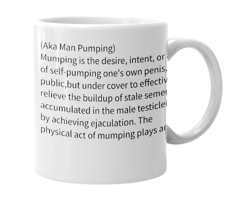 White mug with the definition of 'Mumping'