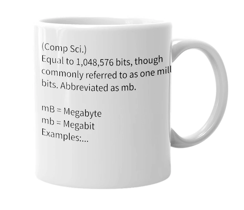 White mug with the definition of 'Megabit'