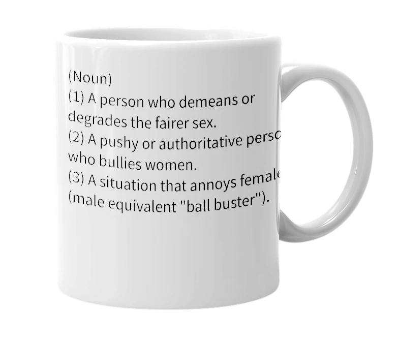 White mug with the definition of 'bush buster'
