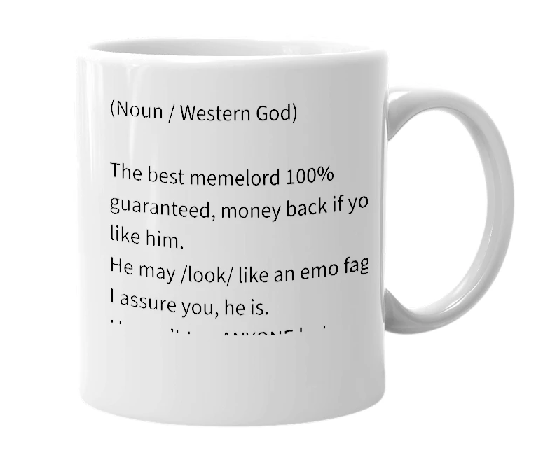 White mug with the definition of 'Mordekai'