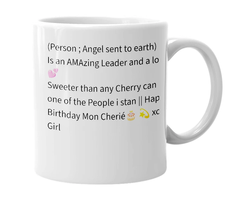 White mug with the definition of 'Mon Cherié'