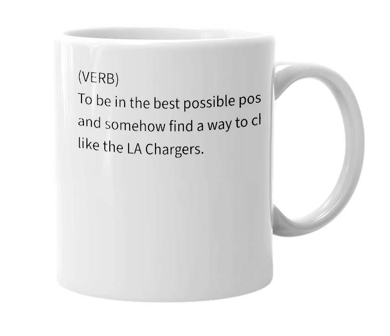 White mug with the definition of 'Charger'