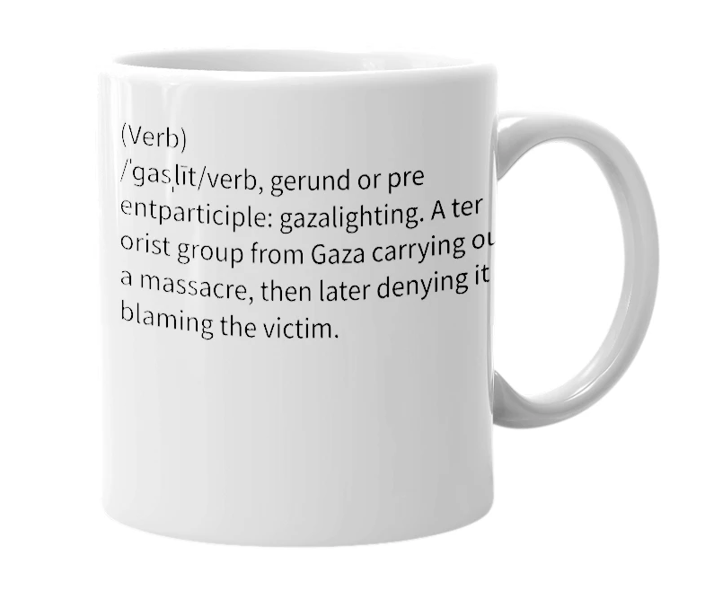 White mug with the definition of 'Gazalighting'