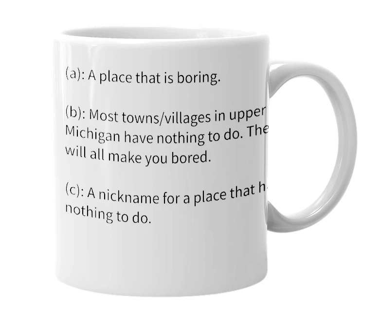White mug with the definition of 'Boresville'