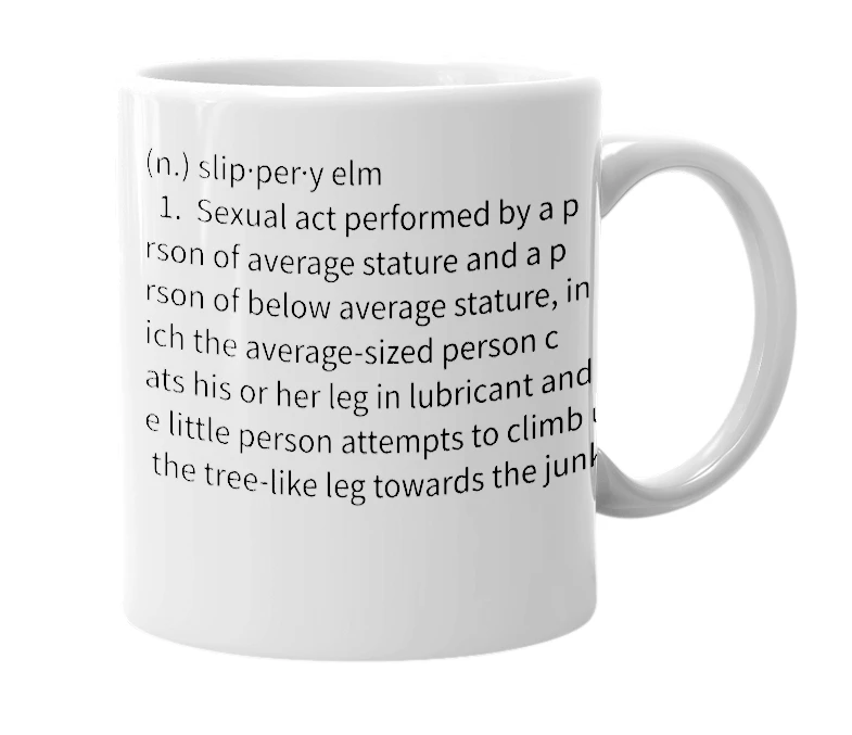 White mug with the definition of 'slippery elm'