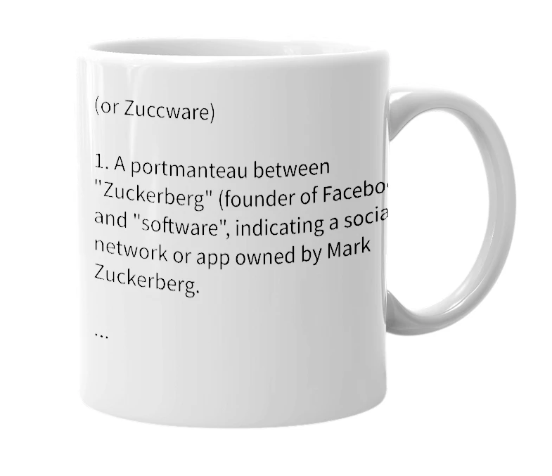 White mug with the definition of 'Zucc-ware'