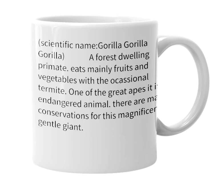 White mug with the definition of 'A Gorilla'