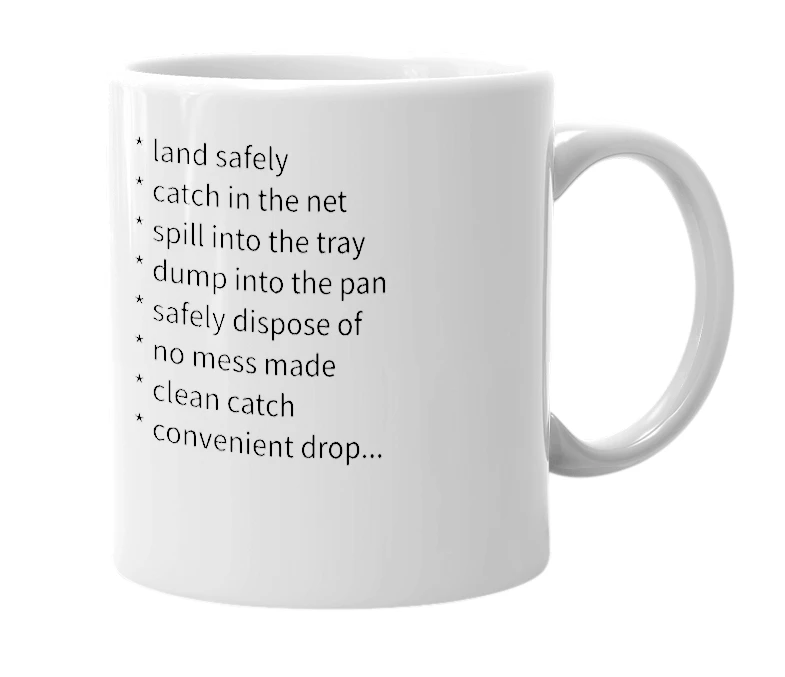 White mug with the definition of 'catch-falls'
