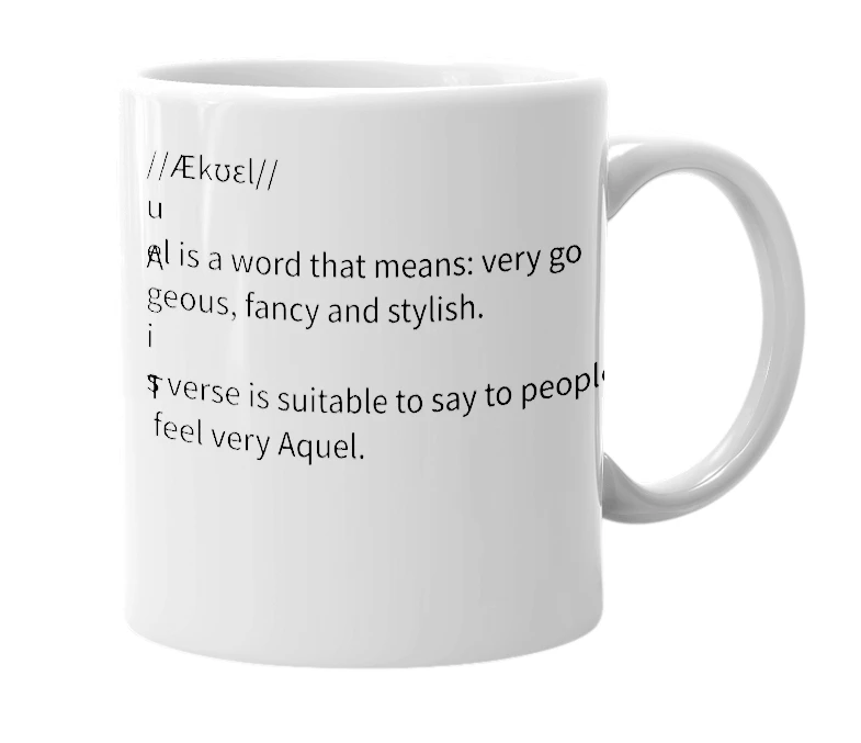 White mug with the definition of 'Aquel'