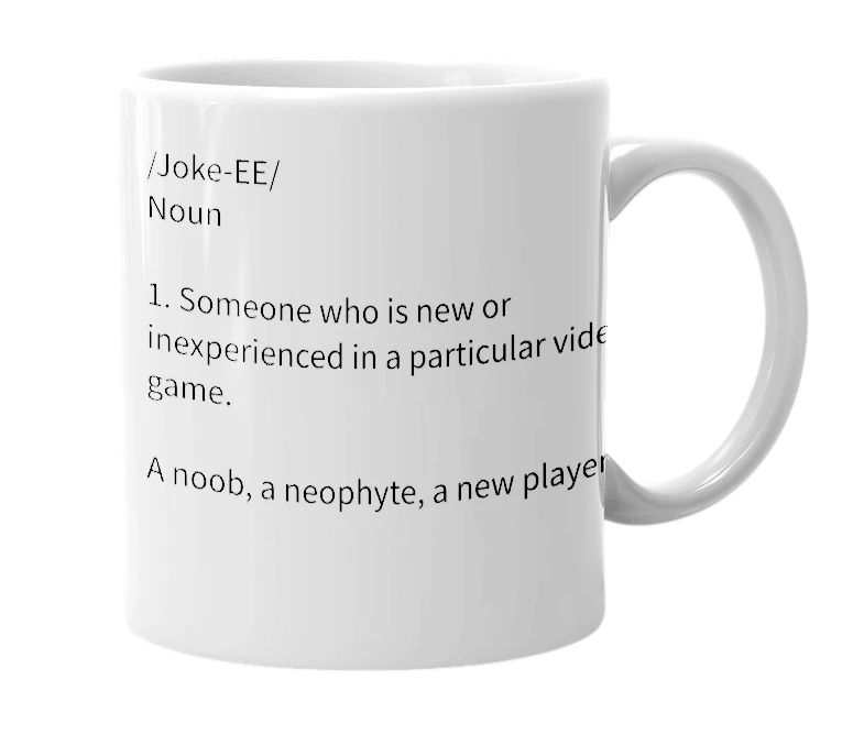 White mug with the definition of 'Jokie'