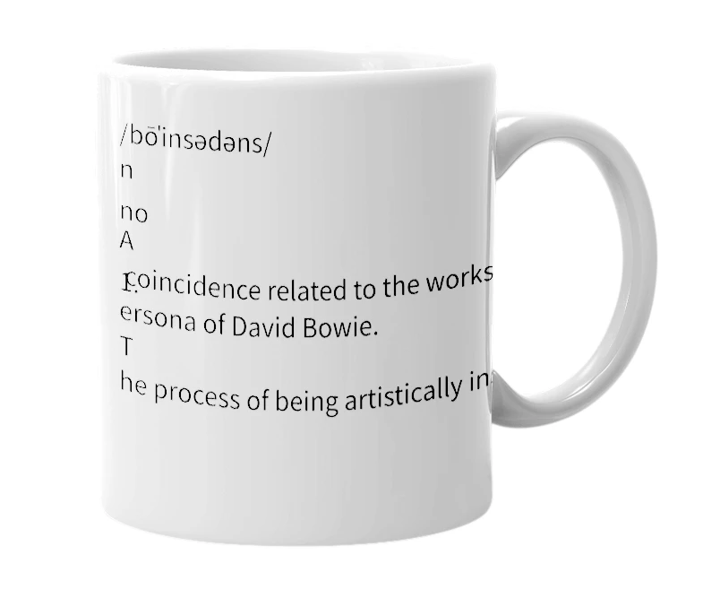 White mug with the definition of 'Bowincidence'