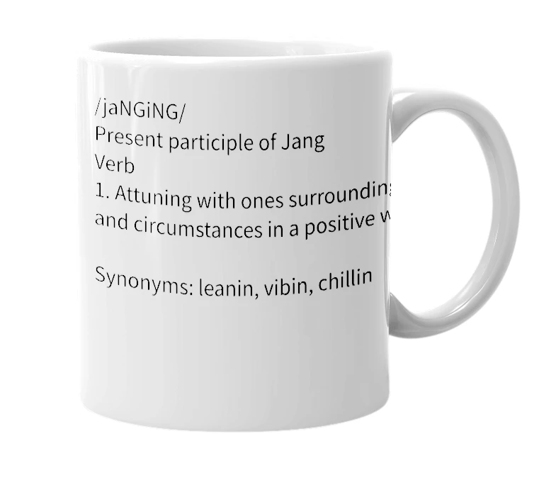 White mug with the definition of 'Jangin’'