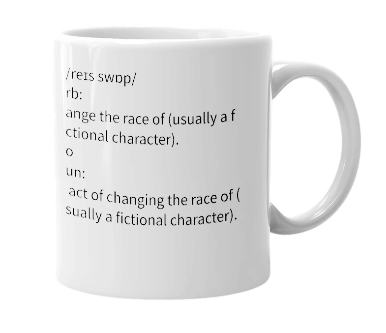White mug with the definition of 'Race Swap'