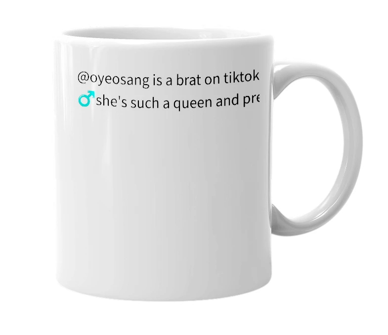 White mug with the definition of '@oyeosang'