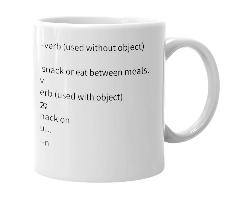 White mug with the definition of 'Nosh'