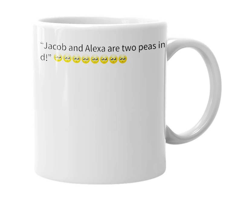 White mug with the definition of 'Two peas in a pod'
