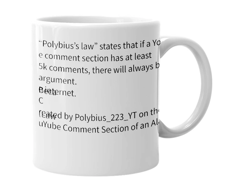 White mug with the definition of 'Polybius’s law'