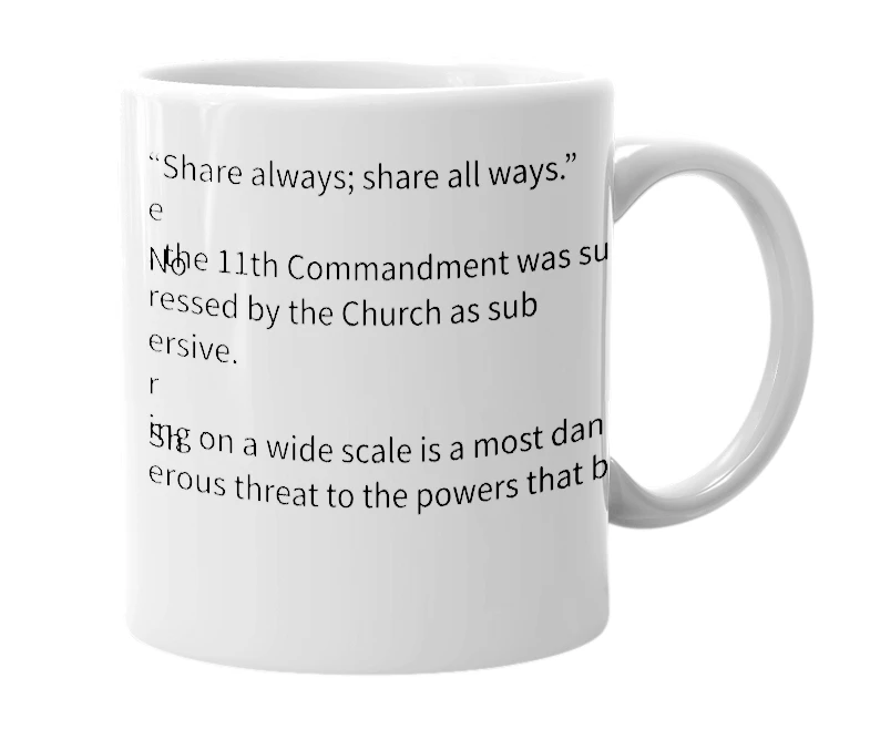 White mug with the definition of '11th Commandment'
