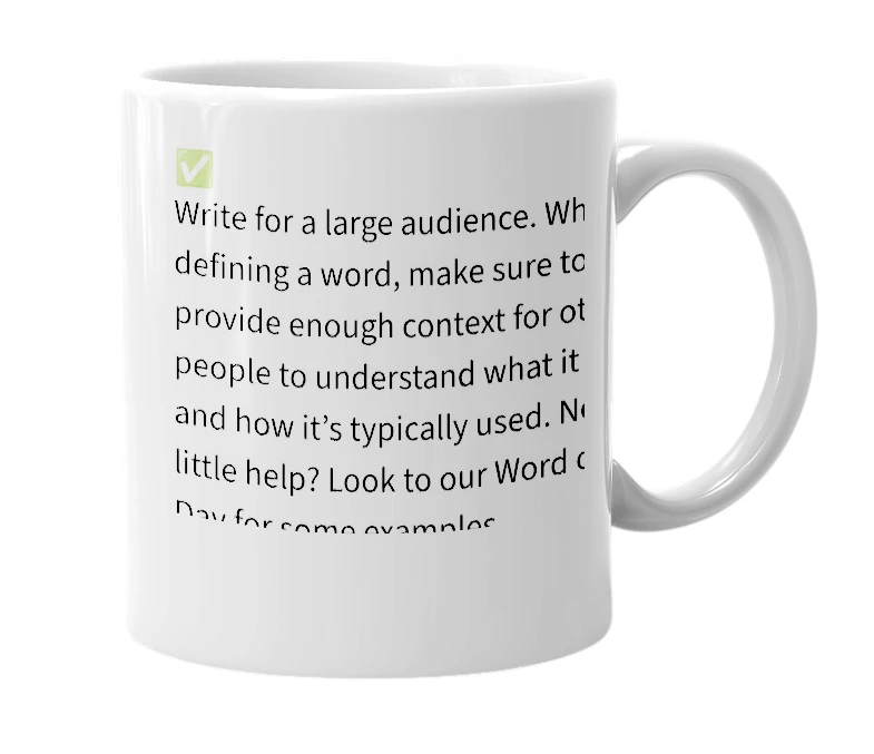 White mug with the definition of 'urban dictionary guidelines'