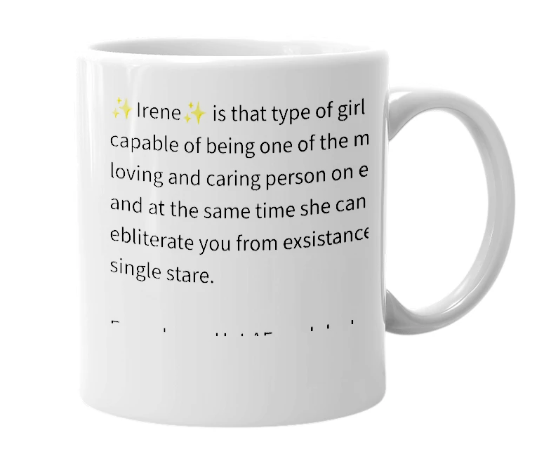 White mug with the definition of '✨Irene✨'