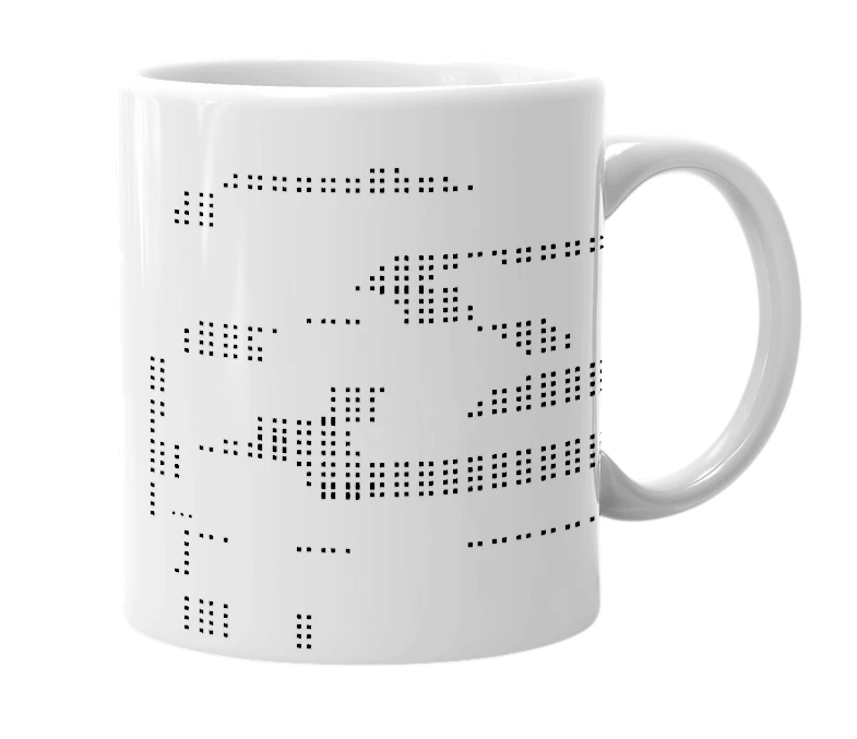 White mug with the definition of 'e'