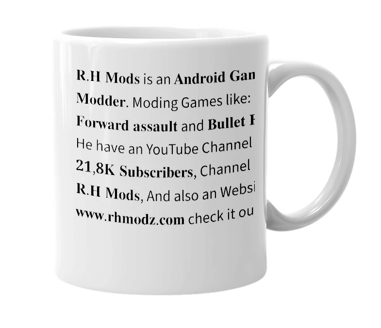White mug with the definition of 'R.H Mods'
