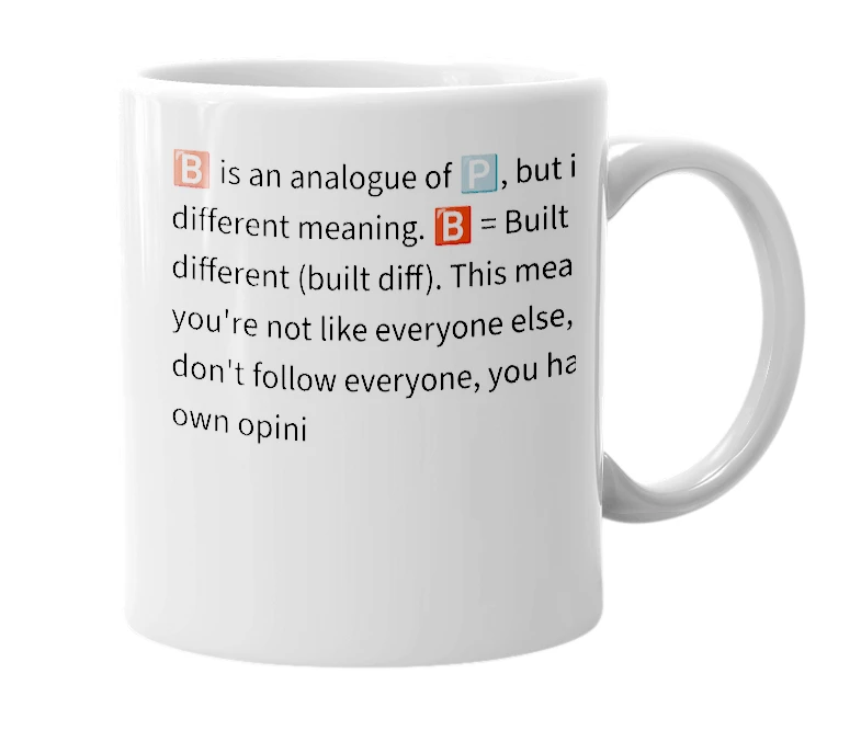 White mug with the definition of '🅱️'