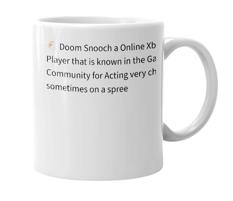 White mug with the definition of '🐔 Doom Snooch'