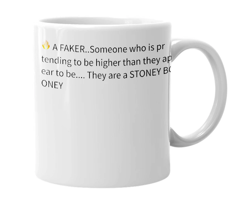 White mug with the definition of 'Stoney Boloney'