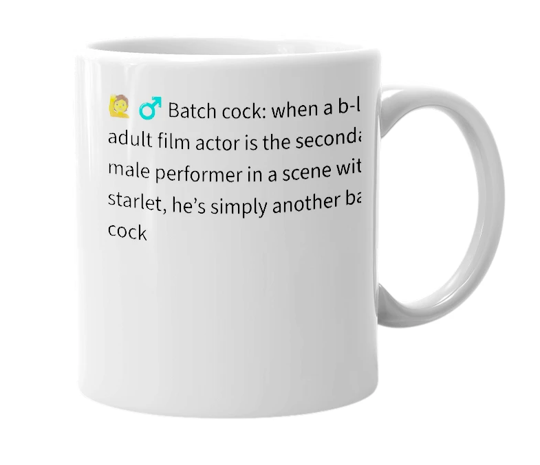 White mug with the definition of 'Batchcock'