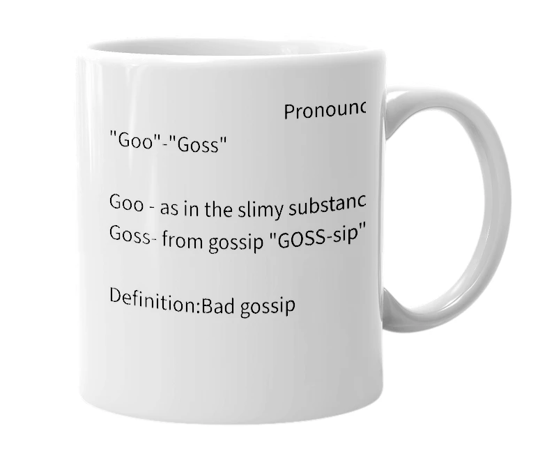 White mug with the definition of 'Gugoss'