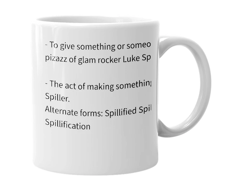 White mug with the definition of 'Spillify'