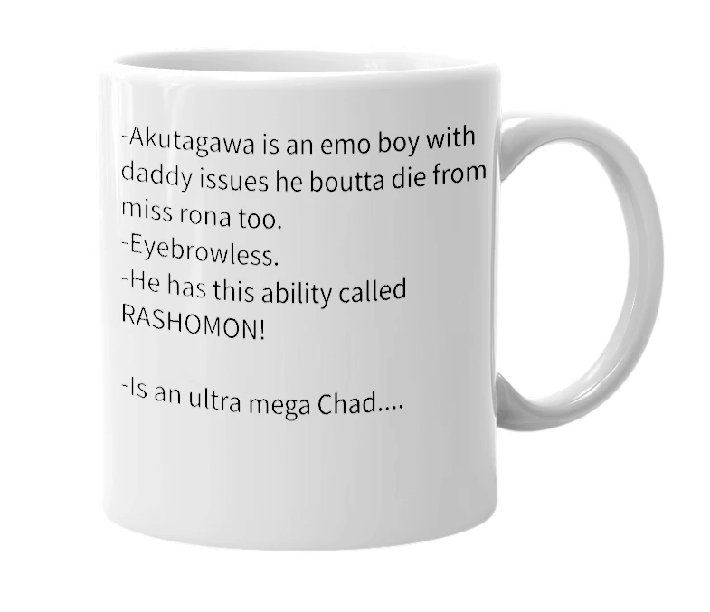 White mug with the definition of 'Akutagawa'