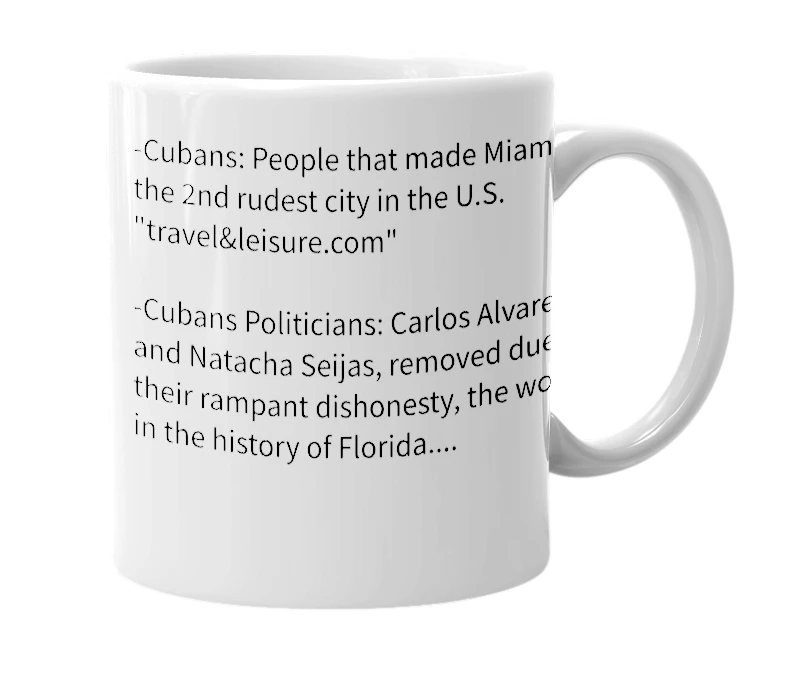 White mug with the definition of 'Cuban'