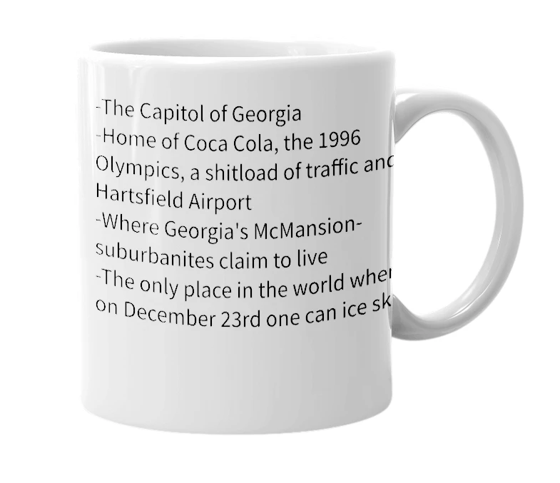 White mug with the definition of 'Atlanta'