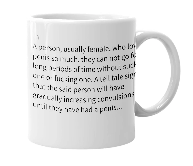 White mug with the definition of 'Cock Mongrol'