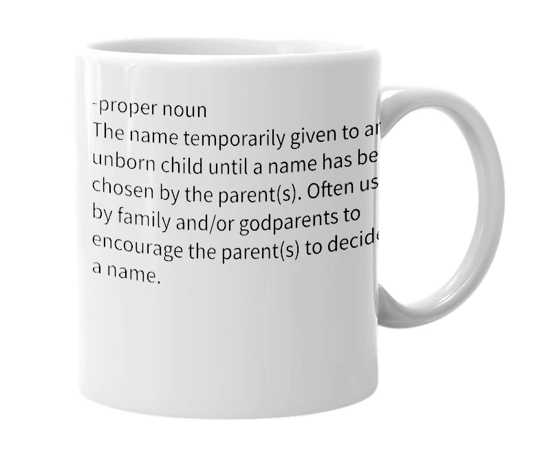 White mug with the definition of 'Baby Fetus'
