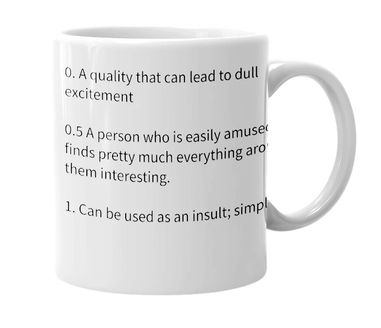 White mug with the definition of 'easily amused'