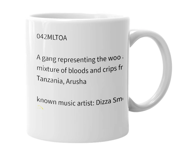 White mug with the definition of '042MLTOA'