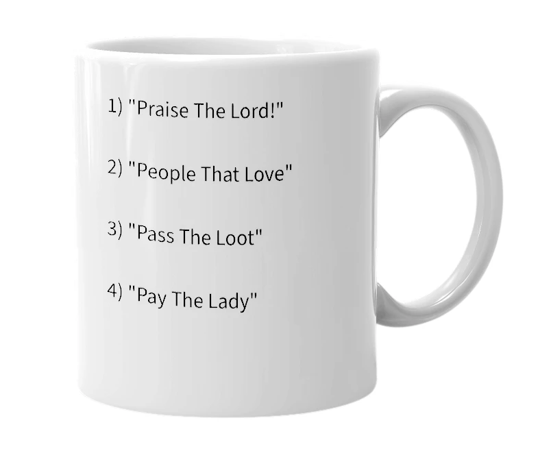 White mug with the definition of 'PTL'